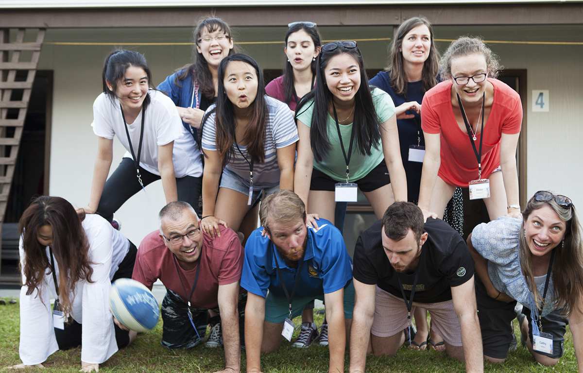 Tessa King and Annelise Chan – second and third from the left in the middle row, respectively – joined in the activities at Launch in February 2016.