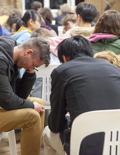 Prayer time during one of the sessions.